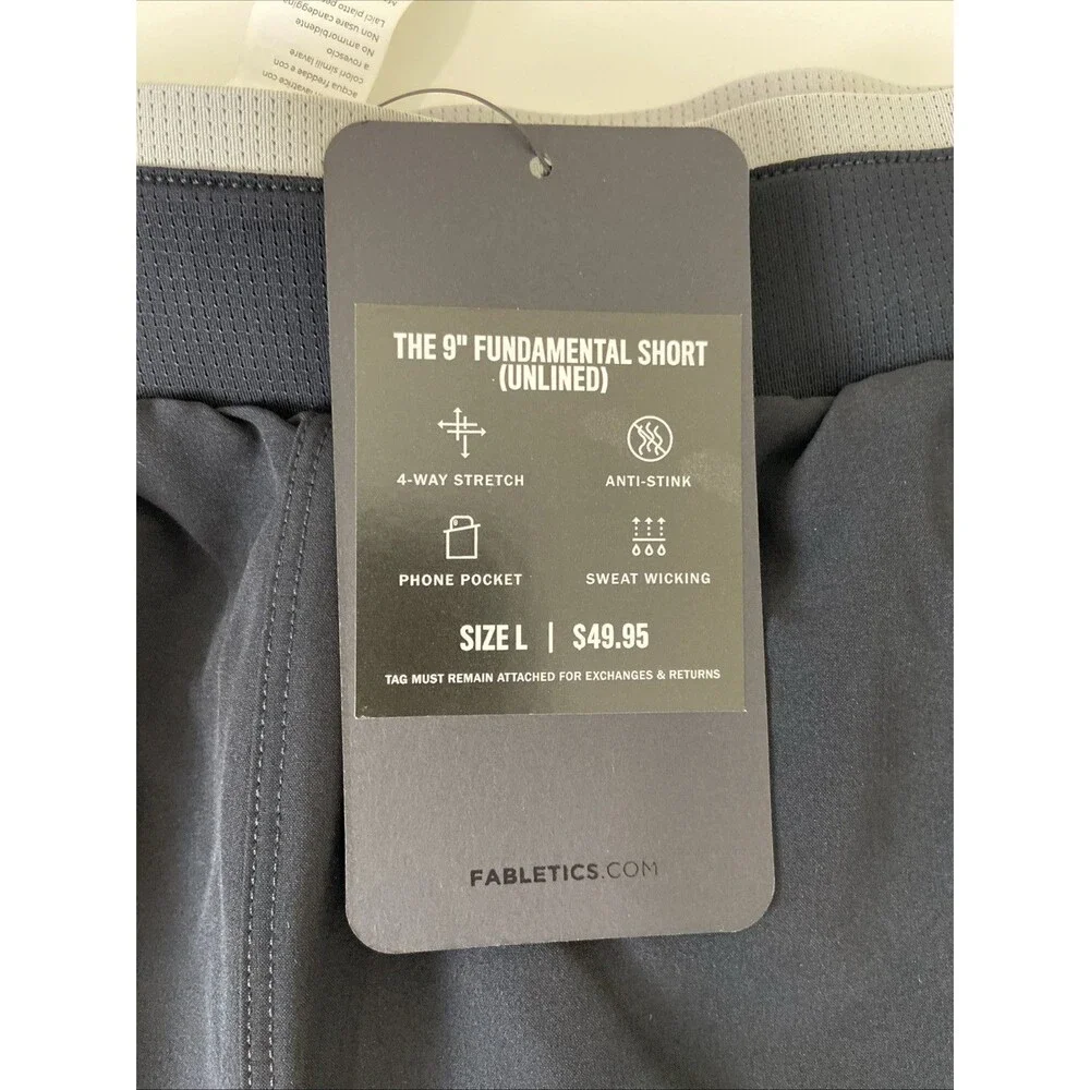 Fabletics Fundamental Short II Men's Large 9”Inseam Black Unlined Pockets NWT